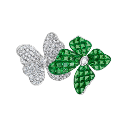 Кольцо с тсаворитами и бриллиантами, белое золото 2