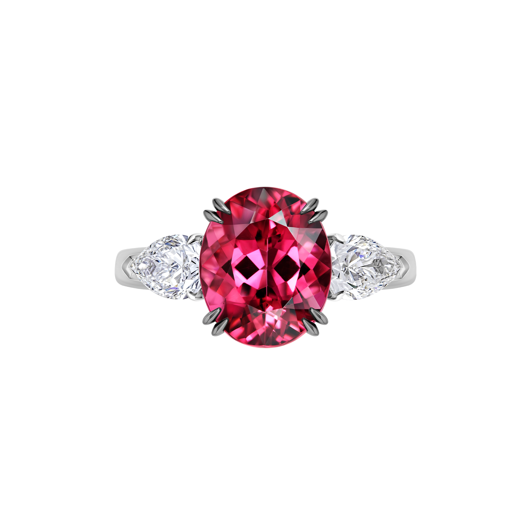 Кольцо с турмалином рубеллитом и бриллиантами, белое золото