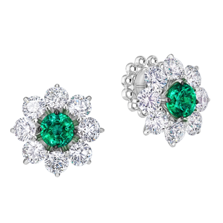 Пусеты с изумрудами и бриллиантами, белое золото 1