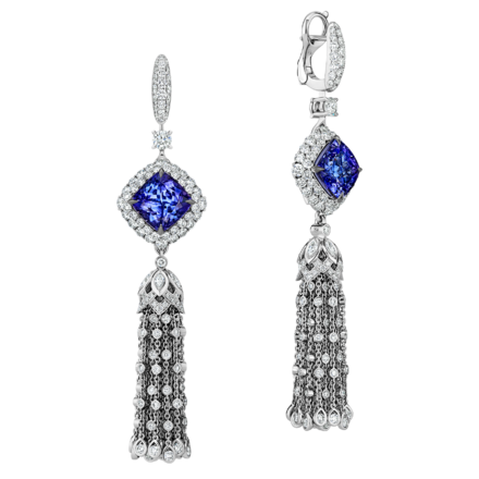 Серьги с танзанитами, сапфирами и бриллиантами, белое золото 1