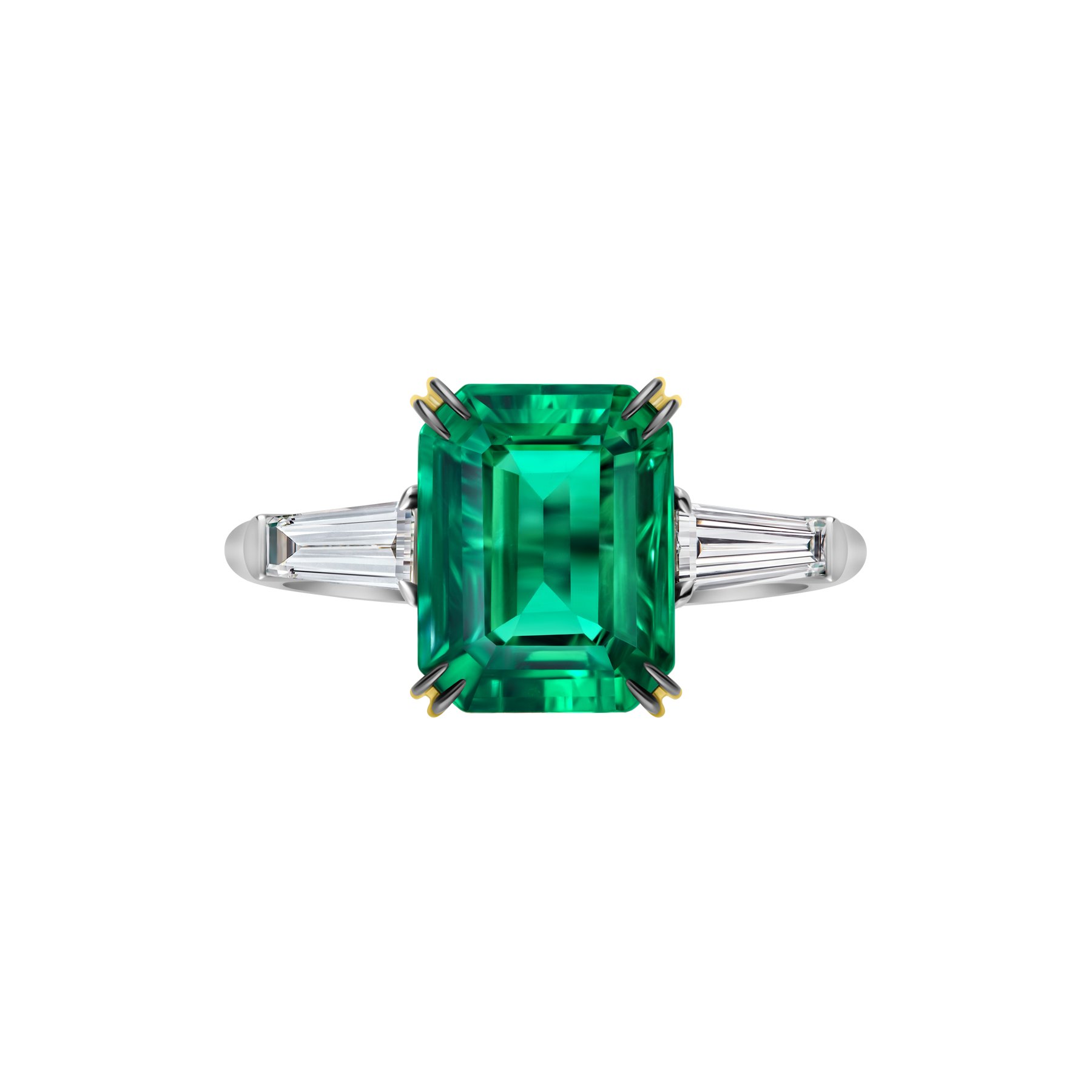 Кольцо с изумрудом и бриллиантами, белое золото