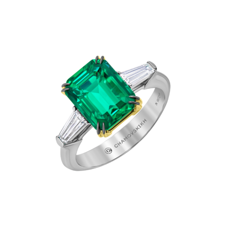 Кольцо с изумрудом и бриллиантами, белое золото 1