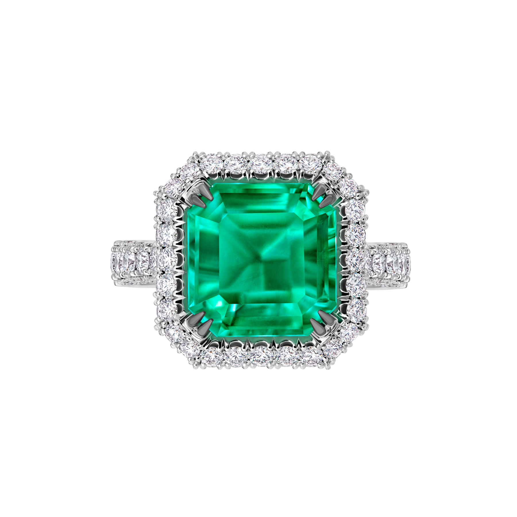 Кольцо с изумрудом и бриллиантами, белое золото