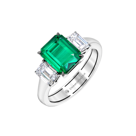 Кольцо с изумрудом и бриллиантами, белое золото 1
