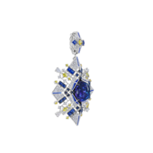 Подвес-брошь с опалом, сапфирами и бриллиантами, белое золото