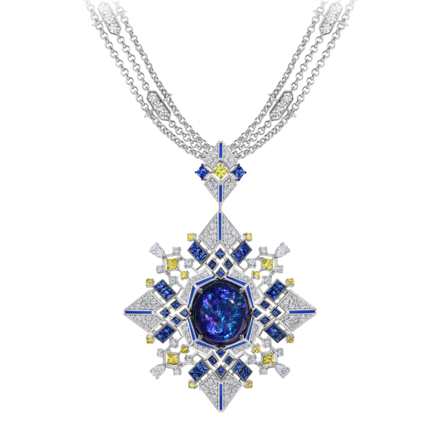 Подвес-брошь с опалом, сапфирами и бриллиантами, белое золото 1