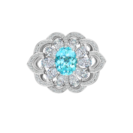 Подвес-брошь с турмалином параиба, бриллиантами и жемчугом, белое золото 2