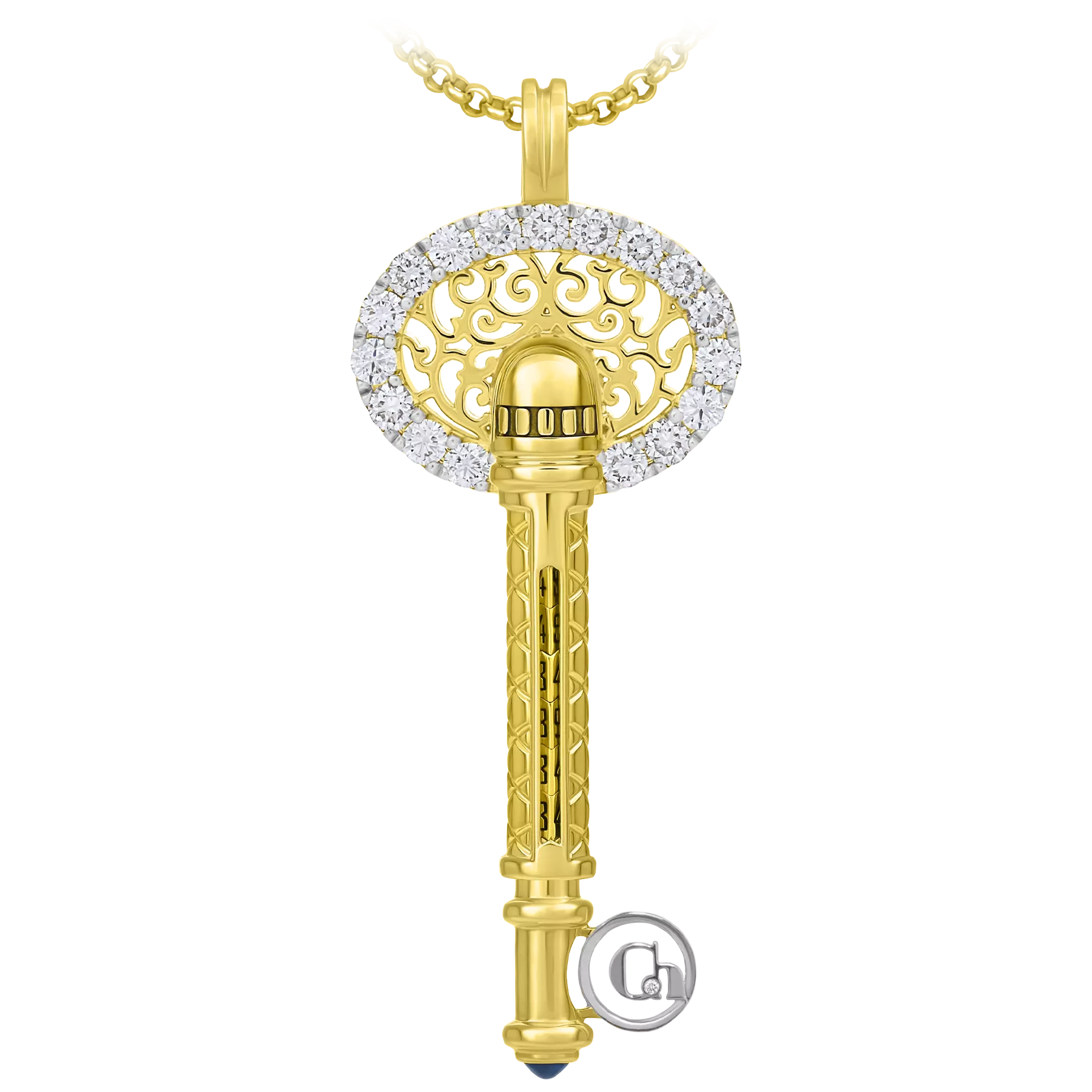 Подвес с сапфиром и бриллиантами, жёлтое и белое золото