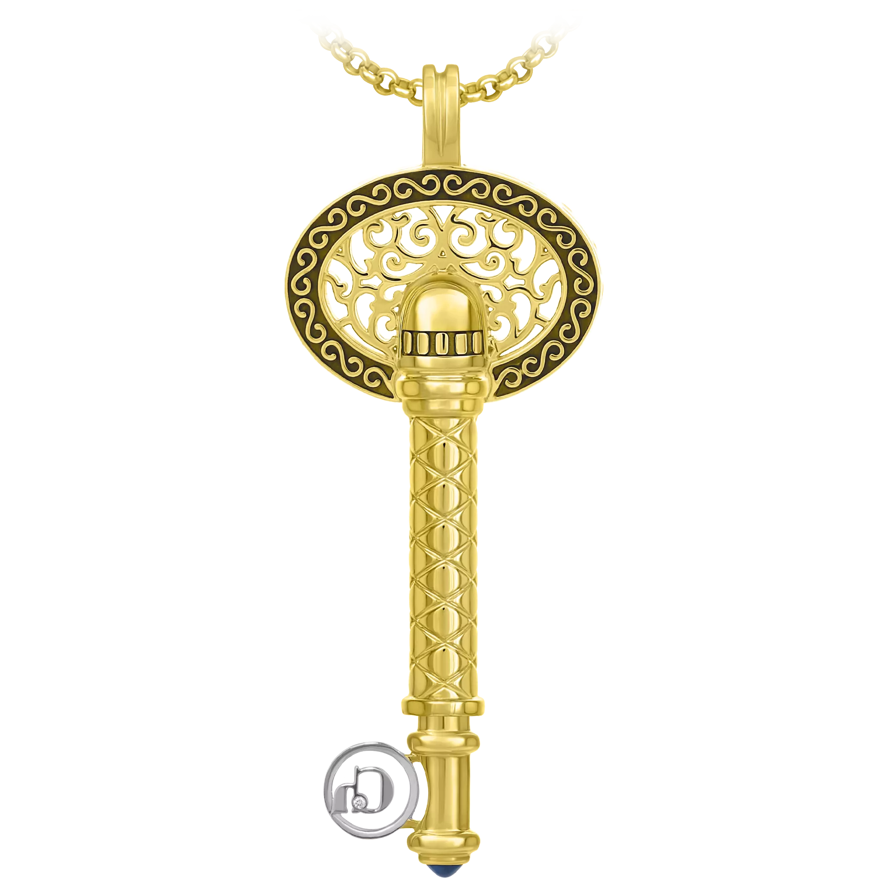 Подвес с сапфиром и бриллиантами, жёлтое и белое золото