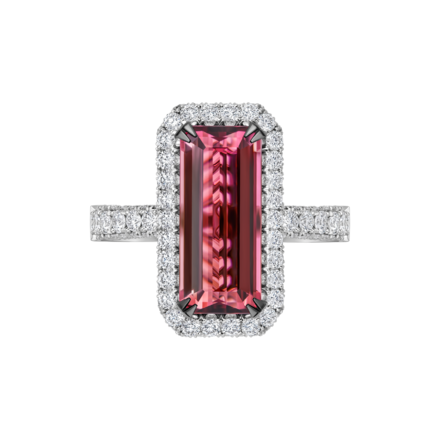 Кольцо с турмалином рубеллитом и бриллиантами, белое золото 2