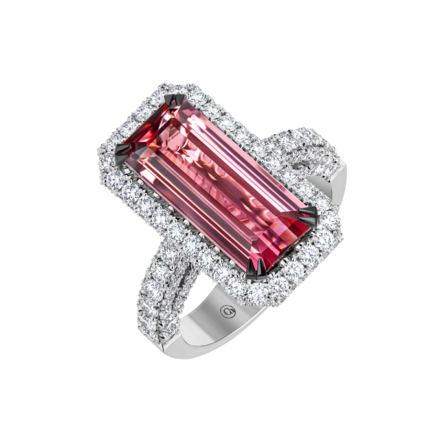 Кольцо с турмалином рубеллитом и бриллиантами, белое золото 1