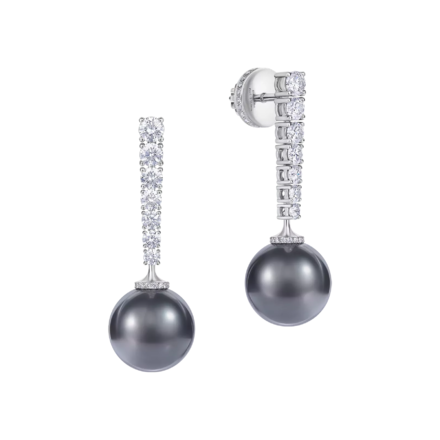 Пусеты с жемчугом и бриллиантами, белое золото, н.керамика 1