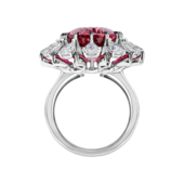 Кольцо с турмалином рубеллит, бриллиантами и рубинами, белое золото