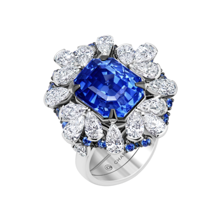 Кольцо с сапфирами и бриллиантами, белое золото 1