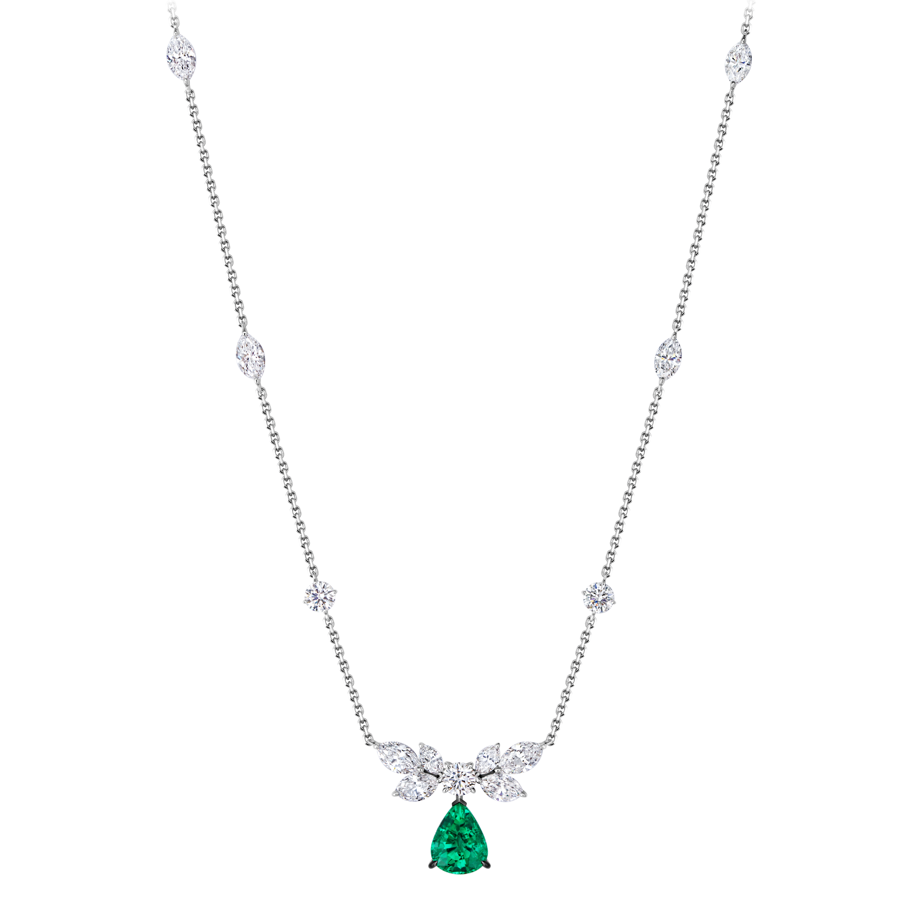 Колье с изумрудом и бриллиантами, белое золото