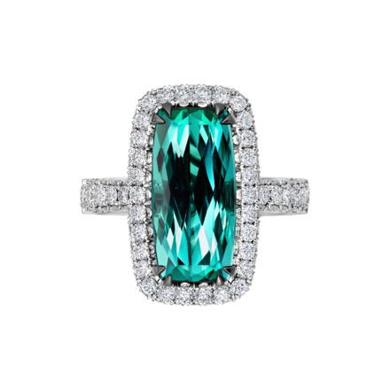 Кольцо с турмалином индиголитом и бриллиантами, белое золото 2