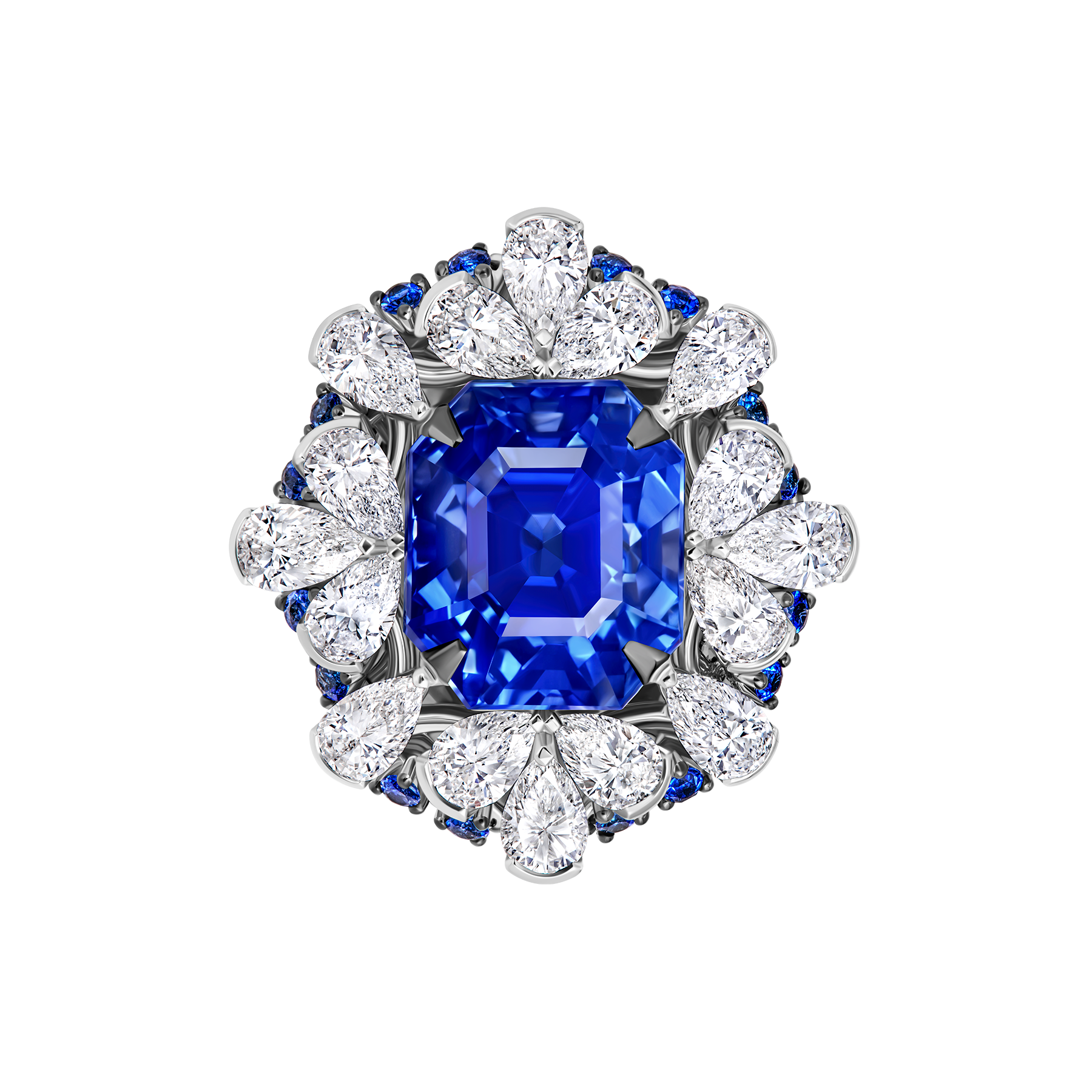 Кольцо с сапфирами и бриллиантами, белое золото