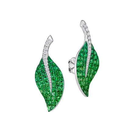 Пусеты с тсаворитами и бриллиантами, белое золото 1