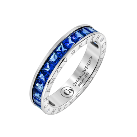 Кольцо с сапфирами и бриллиантами, белое золото 1