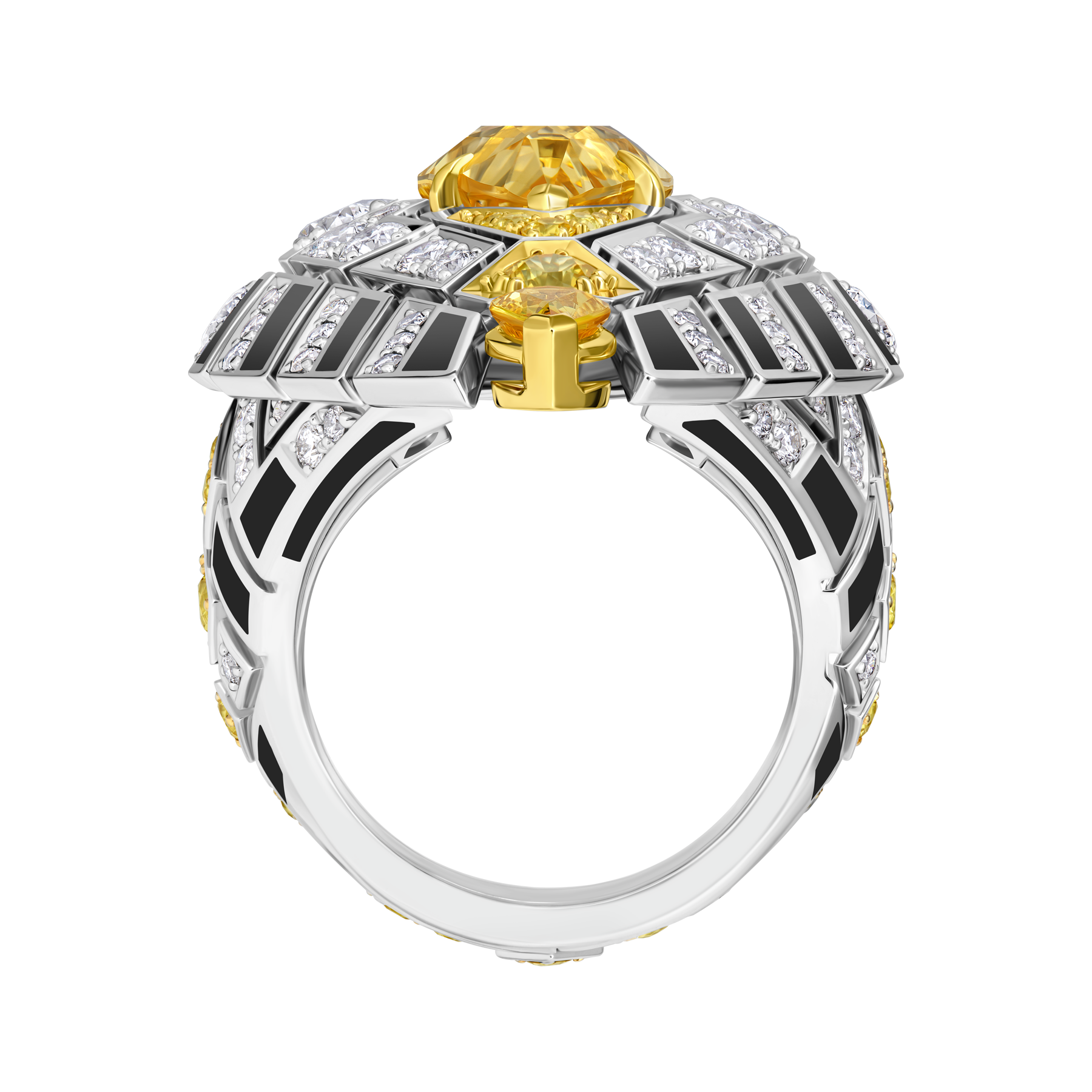 Кольцо с желтыми сапфирами и бриллиантами, белое золото