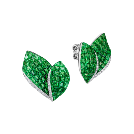 Серьги с тсаворитами и бриллиантами, белое золото 1