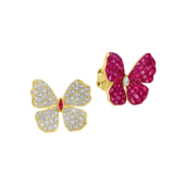 Серьги пусеты с рубинами и бриллиантами, желтое золото