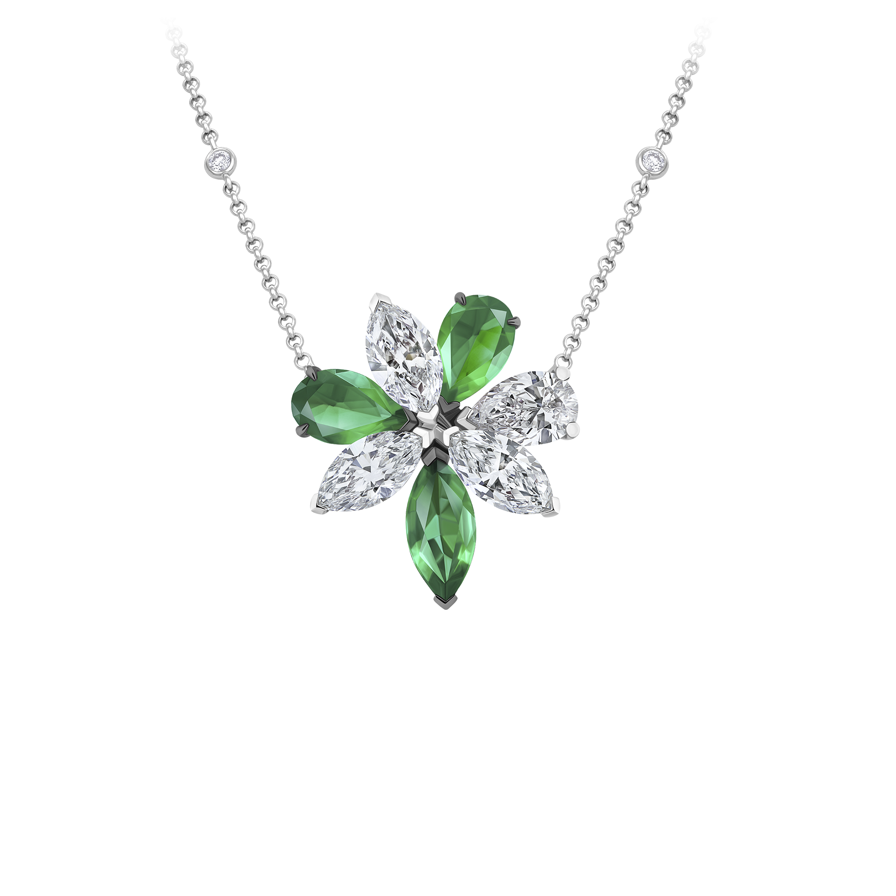 Колье с изумрудами и бриллиантами, белое золото