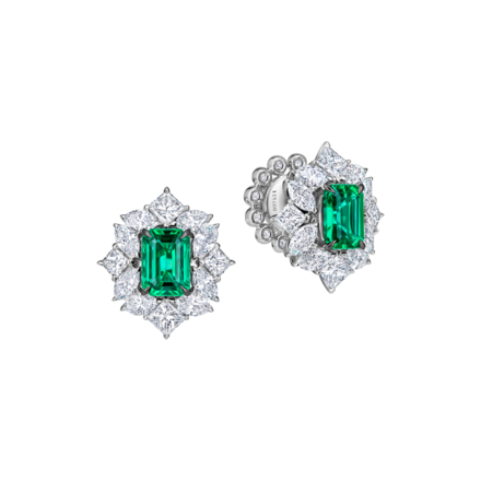 Пусеты с изумрудами и бриллиантами, белое золото 1