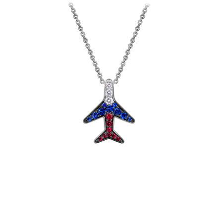 Колье с бриллиантами, рубинами и сапфирами, белое золото 1