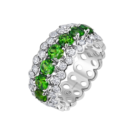 Кольцо с демантоидами и бриллиантами, белое золото 1