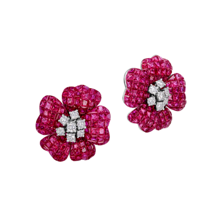 Серьги с рубинами и бриллиантами, белое золото 1