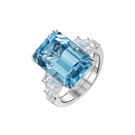 Кольцо с аквамарином и бриллиантами, белое золото 1