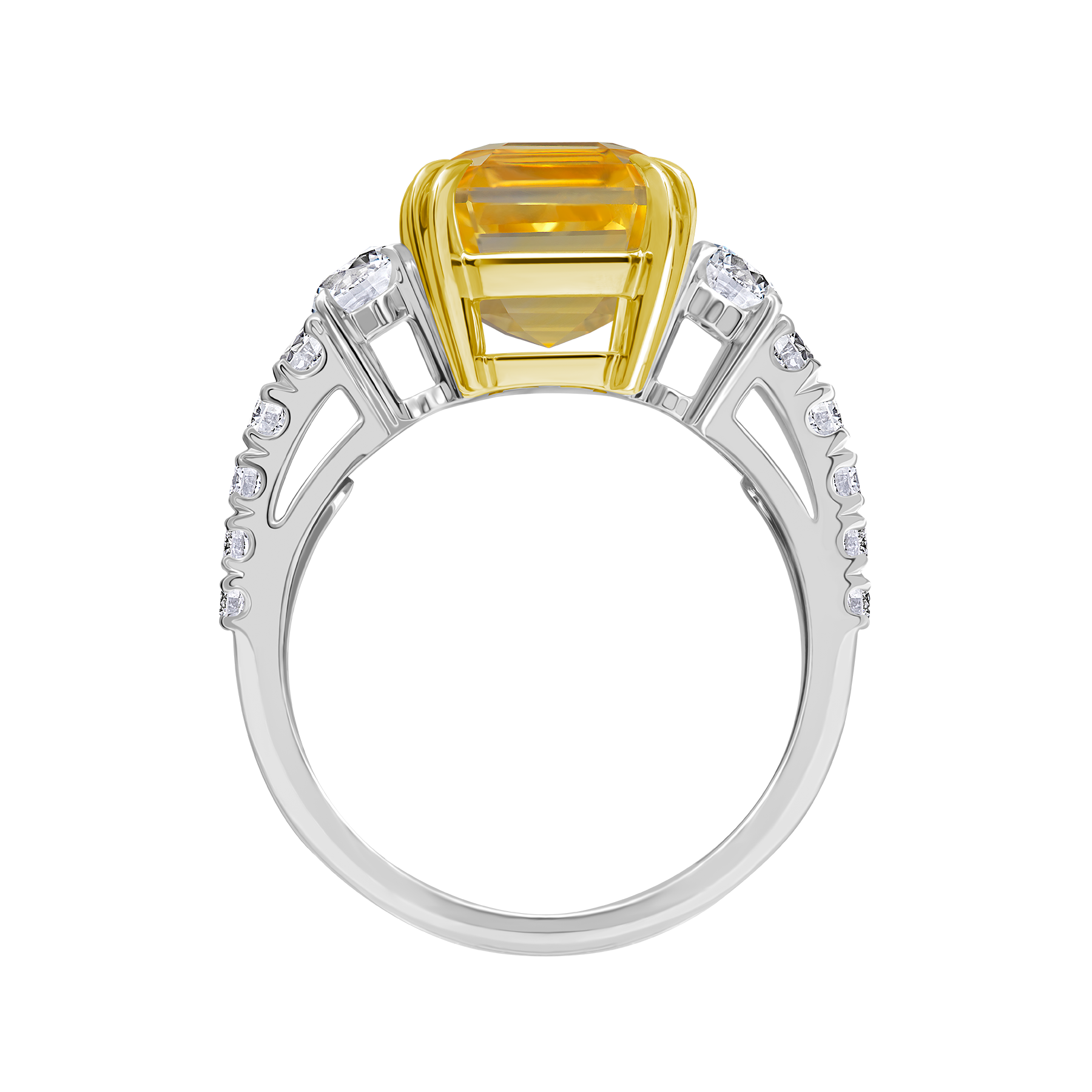 Кольцо с желтым сапфиром и бриллиантами, белое золото