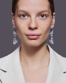 Серьги с аквамаринами, бриллиантами, сапфирами и жемчугом, белое золото, н.керамика