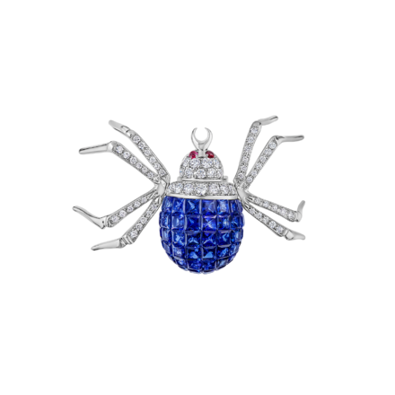 Брошь с сапфирами, бриллиантами и рубинами, белое золото 1