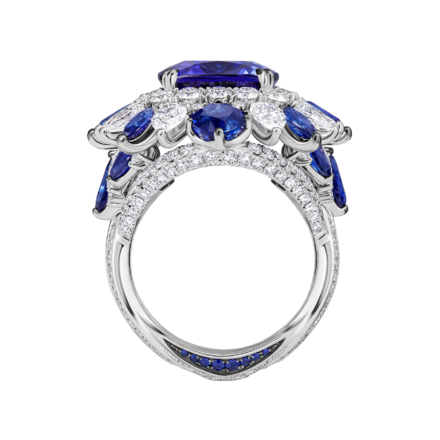 Кольцо с танзанитом, бриллиантами и сапфирами, белое золото 3