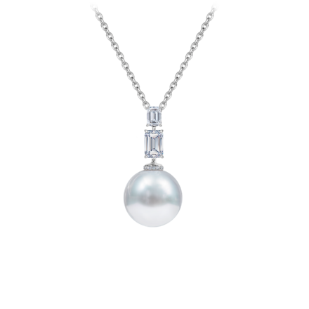 Колье с жемчугом и бриллиантами, белое золото 1