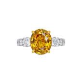 Кольцо с желтым сапфиром и бриллиантами, белое золото