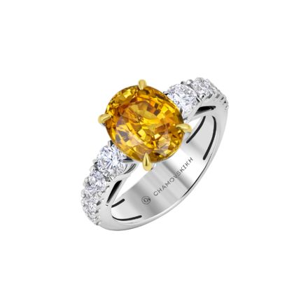Кольцо с желтым сапфиром и бриллиантами, белое золото 1