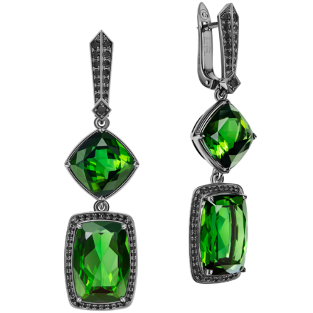 Серьги с верделитами и чёрными бриллиантами, белое золото, чернение 1