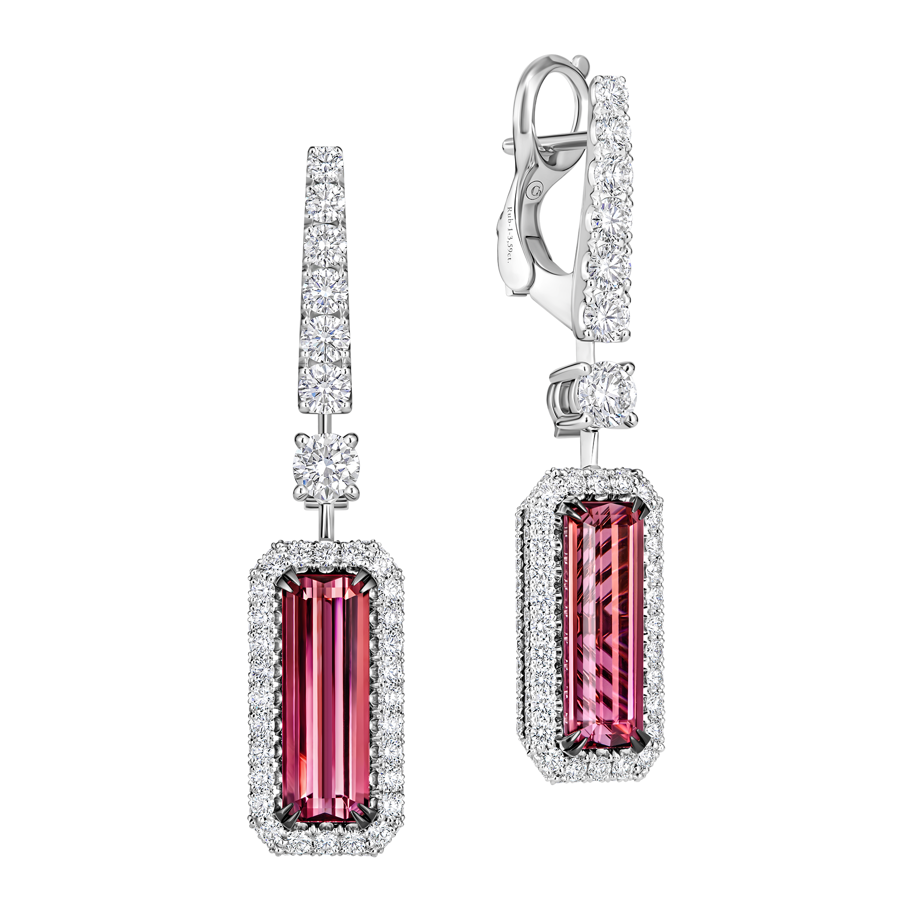 Серьги с турмалинами рубеллитами и бриллиантами, белое золото