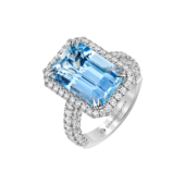 Кольцо с аквамарином и бриллиантами, белое золото