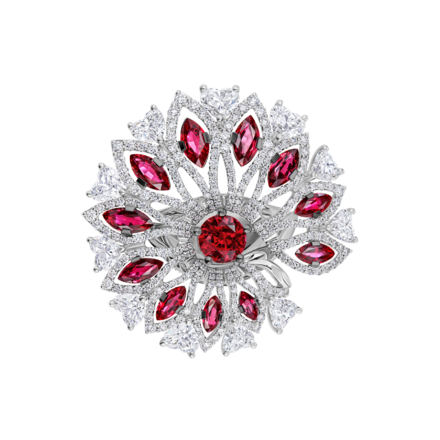 Кольцо с рубинами и бриллиантами, белое золото 2
