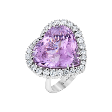 Кольцо с кунцитом и бриллиантами, белое золото 1