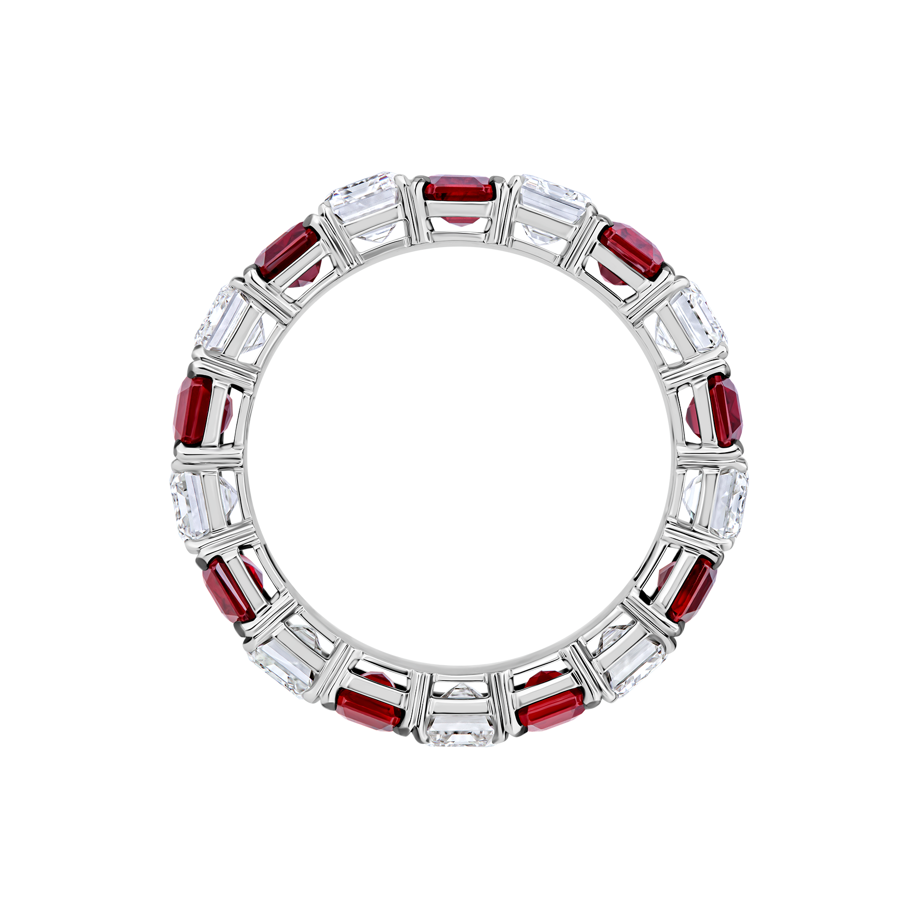 Кольцо с рубинами и бриллиантами, белое золото