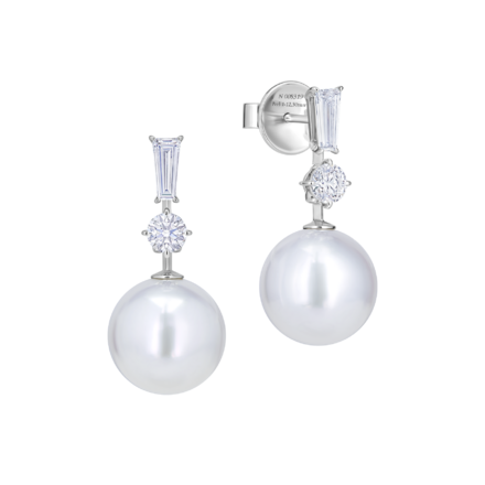 Серьги с жемчугом и бриллиантами, белое золото 1